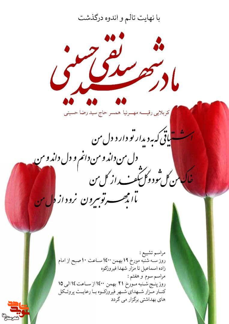 مادر شهید «سیدنقی حسینی» آسمانی شد مادر شهید «سیدنقی حسینی» آسمانی شد