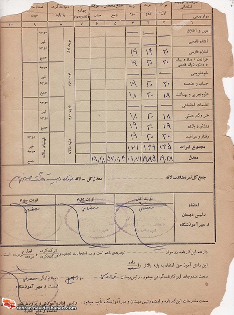 اسناد تحصیلی شهید  