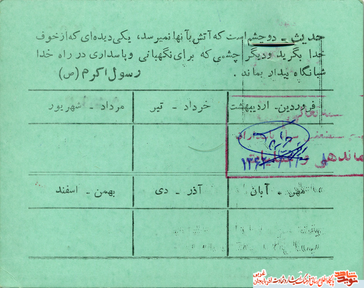 اسناد/مدارک شهید «حسین احیاء عصر»